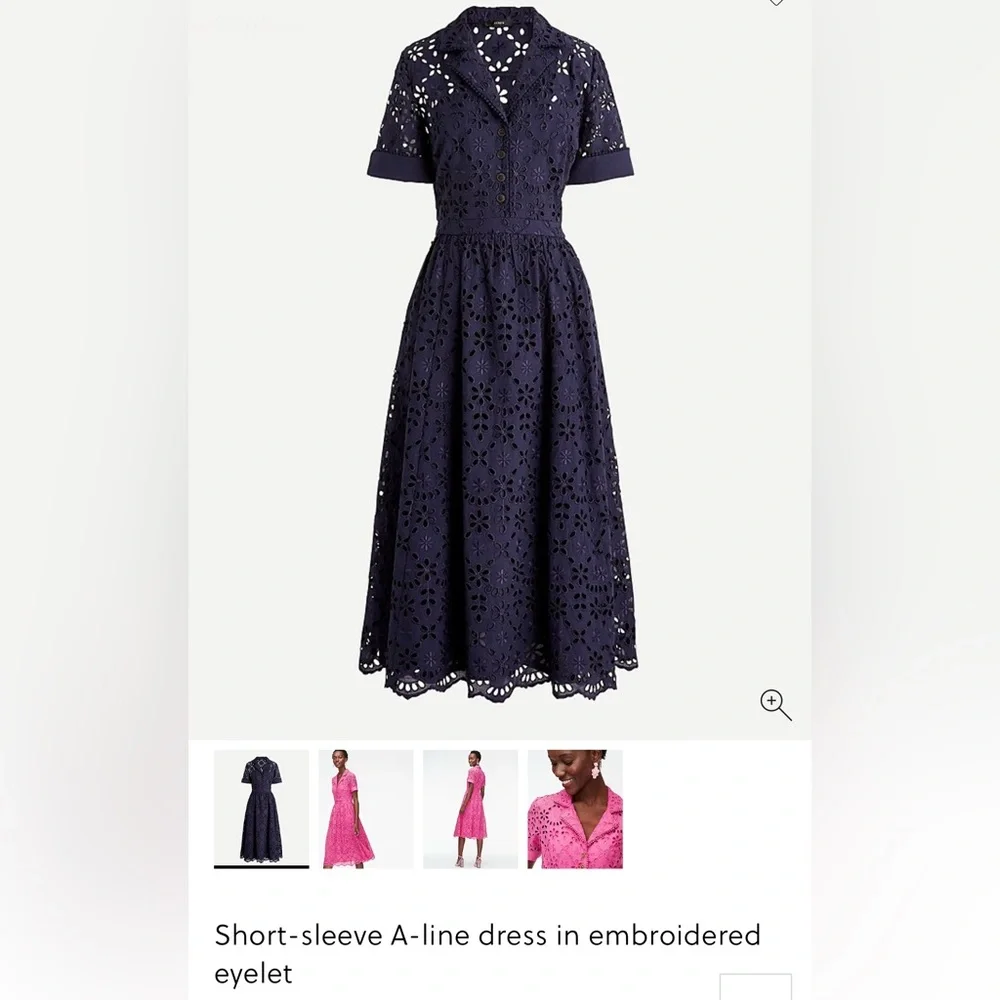 J. Crew Navy Embroidered Eyelet Midi Dress